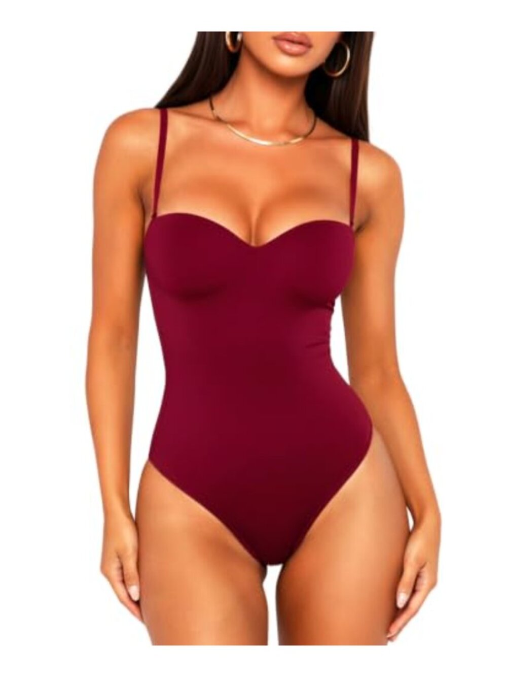 Sweetheart Neck Cami Bodysuit Built in Bra Adjustable Straps Bodysuit Top